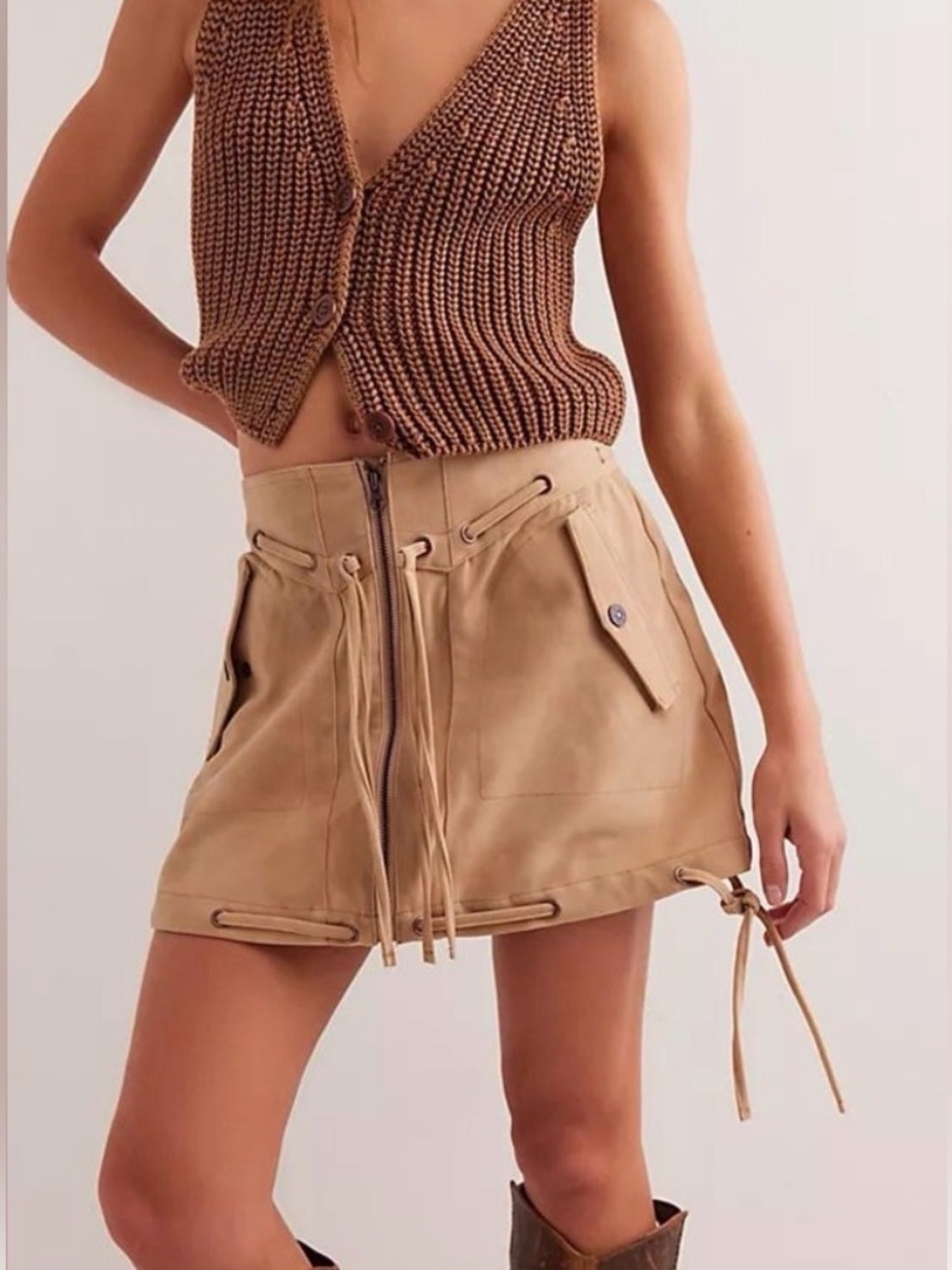 We the Free Mini Skirt - Utility with Tie Details